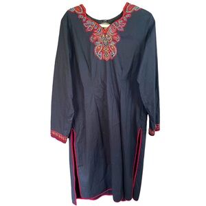 J. Peterman Company Paisley Epiphany Black Embroidered Beaded Caftan Tunic Dress